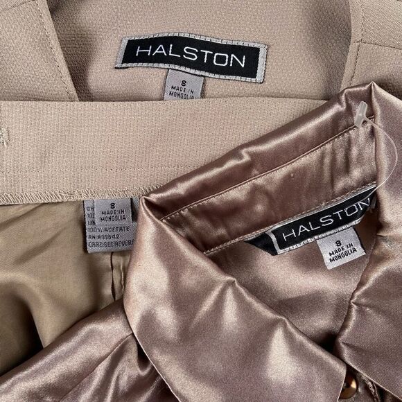 Halston 3 Piece Beige Taupe Skirt Suit 8 - Picture 12 of 13